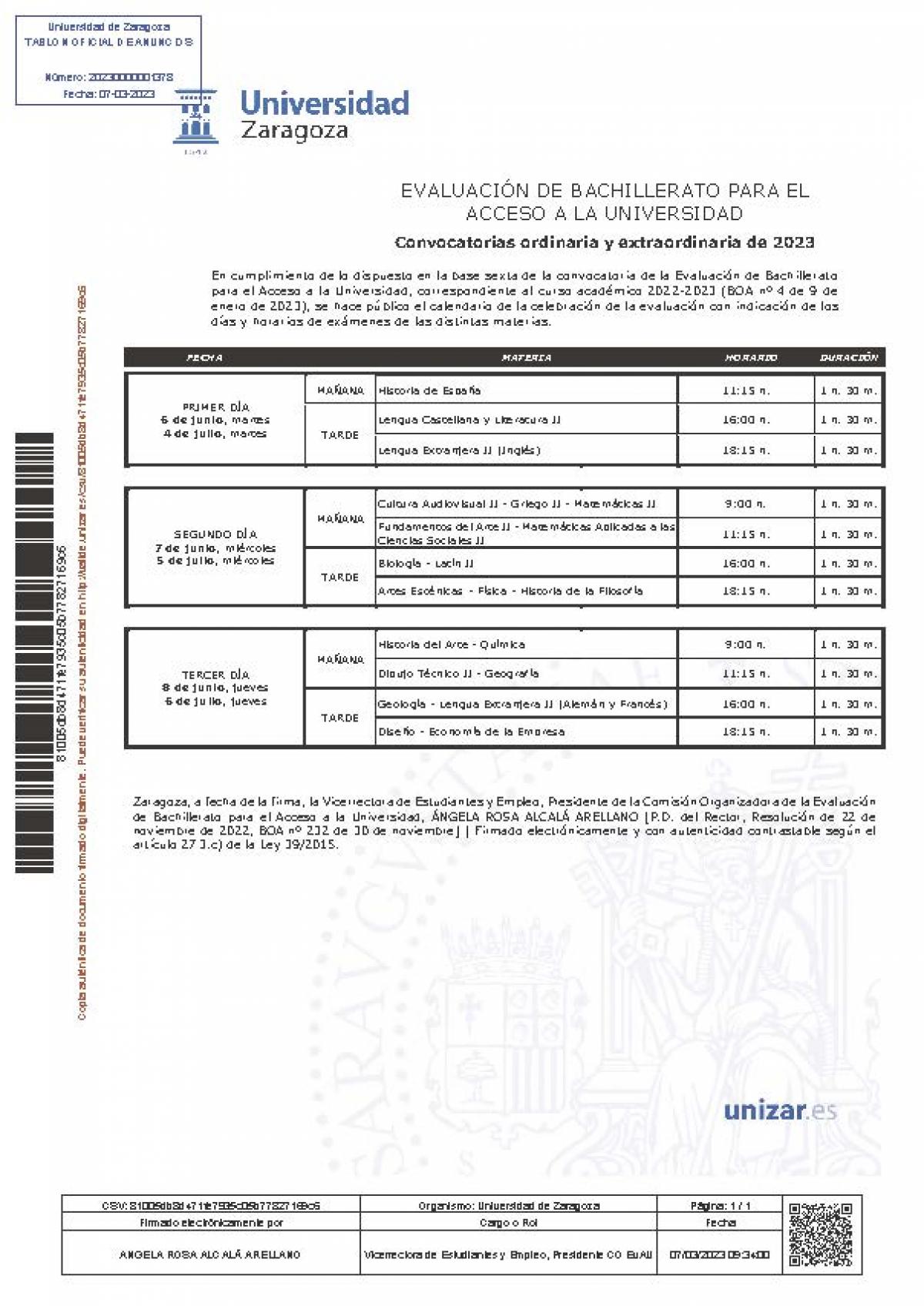CONVOCATORIAS EVALUACION PARA ACCESO UNIVERSIDAD DE BACHILLERATO 2023