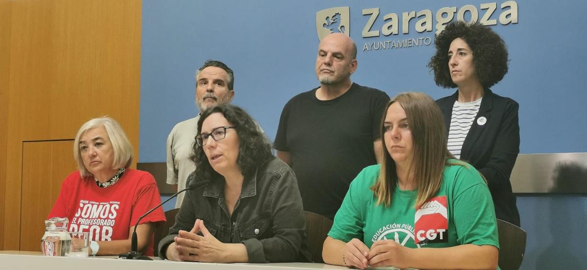 Rueda de prensa 30 de septiembre. Segundo fallo favorable. FAPAR, FABZ, CCOO, CGT, Zaragoza en Comn, Izquierda Unida